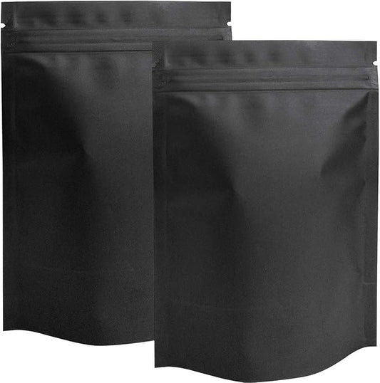 STUs 100 Pack Stand-Up Mylar Bags 6.3 x 9.4 Inch Smell Proof Bags Foil Pouch Double-Sided Food Storage Bag Matte Black