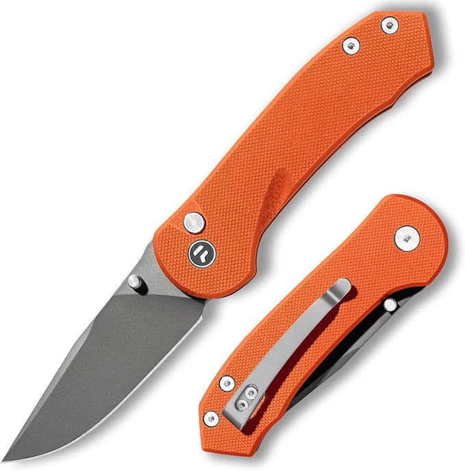 Button Lock Pocket Knife with 2.85 inch VG10 Steel Blade G10 Handle, Folding Knife for EDC, Orange