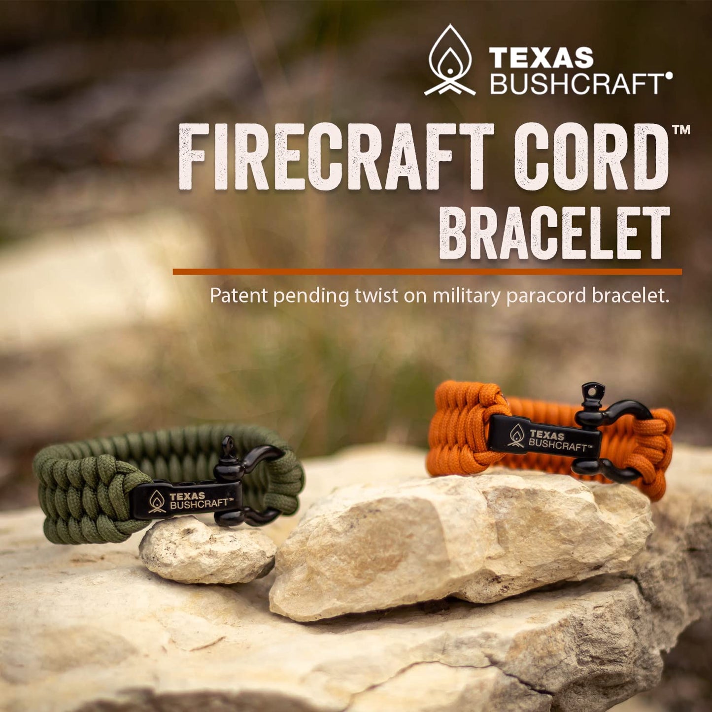Texas Bushcraft Firecraft Cord Survival Bracelet – Paracord Bracelet with Bow Shackle for Camping