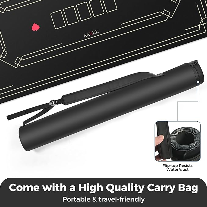 70 x 35 Inch 6-10 Person Black Texas Hold'em Poker Mat Portable Poker Table Tops Cards Game Mat Pad Topper Waterproof, Easily Clean & Glide Over, Anti-Slip, Odorless with Storage Bag