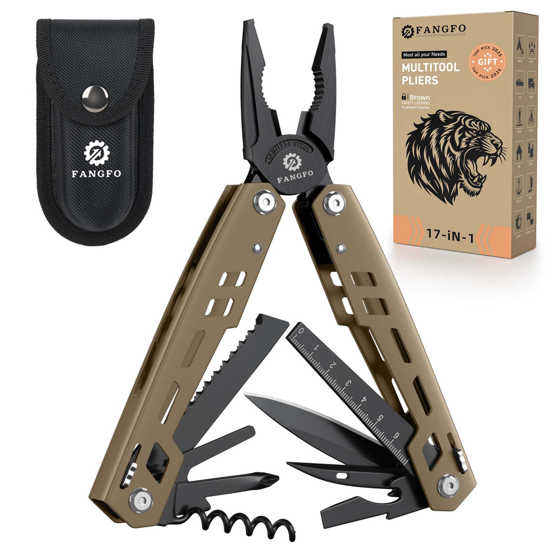 Multitool 17-in-1 Stainless Steel Multi Tool with Pocket Knife Needle Nose Pliers Bottle Opener