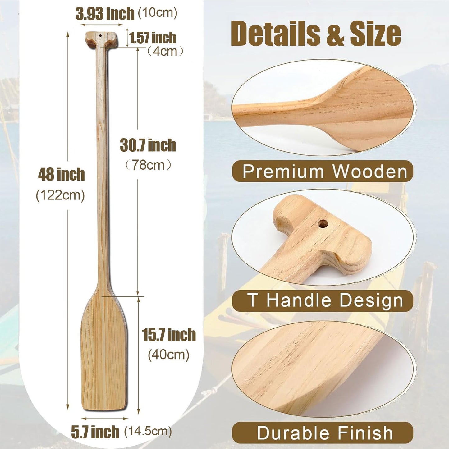 Oar Canoe/Kayak Paddle 2 Pack,4ft Wooden Boat Paddle,48'' Pine Wood Oars