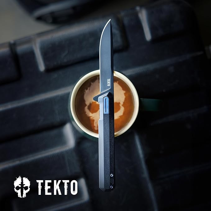 F2 Bravo Folding Pocket Knife - D2 Steel Blade, Ceramic Ball Bearings - EDC - Snap, Swift Flip for Camping, Backpacking - 2.4oz (68g), G10 Black Handle, Blue Titanium Accents