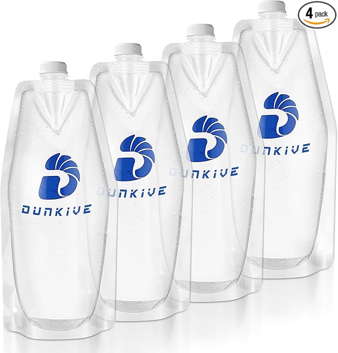 Filter Collapsible Water Bottles, 1L Canteens (32oz), Foldable Water Container for Traveling, Hiking, Camping, Backpacking - Lightweight, Reusable, Clear Design(4 Pack)