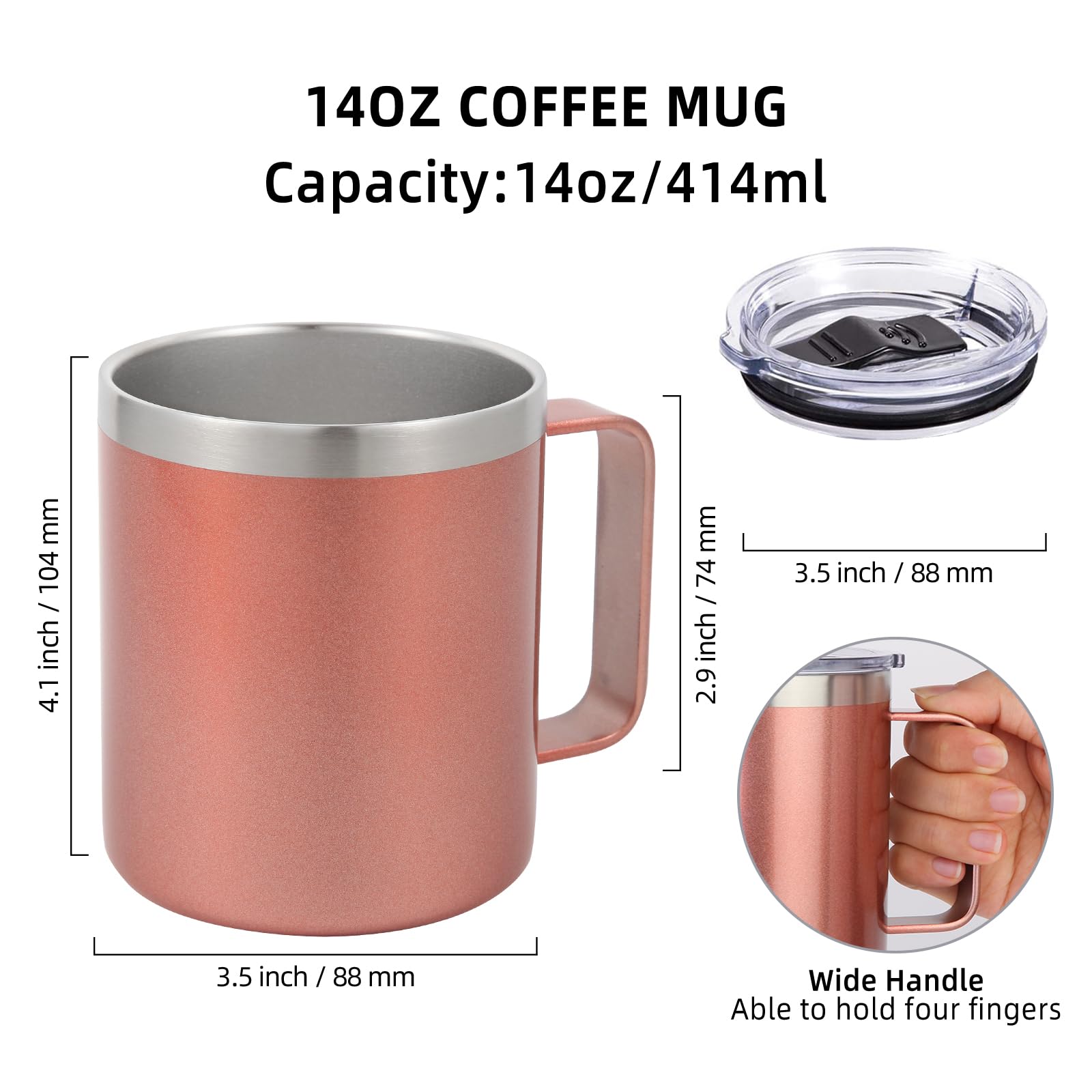 Volhoply 14oz Insulated Stainless Steel Coffee Mug with Lid Bulk 4 Pack,Double Wall Vacuum Travel