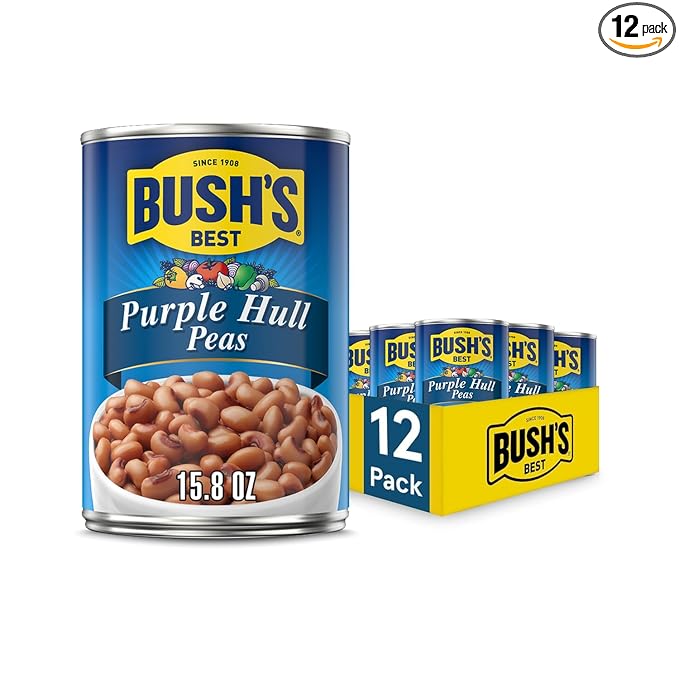 BUSH'S BEST 15.8 oz Canned Purple Hull Peas, Source of Plant Based Protein and Fiber, Low Fat, Gluten Free, (Pack of 12)