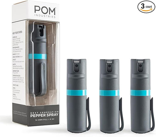 POM Pepper Spray Pocket Clip, Quick Flip Top Safety, Maximum Strength OC Formula with UV Marking