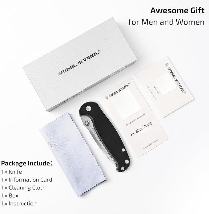 REALSTEEL H6 Blue Sheep Folding Pocket Knife,Nail Nick, 3.74" 14C28N Satin Blade, Thumb Stud, G10 Handle, 5oz, Tip-up Pocket Clip, EDC, Gifts, Camping Hiking Hunting(Drop Point Satin)