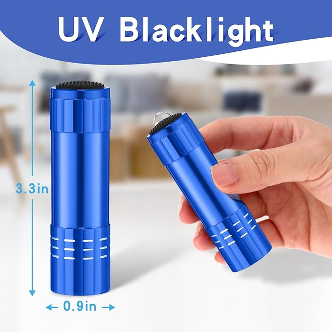 Riakrum 12 Pieces UV Blacklight Flashlights LED Handheld Mini Light Flashlight Small Portable Detector 395nm 9 LED Light for Pet, Carpet Dry Stains Detection, Spot Scorpions, Resin Curing(Blue)