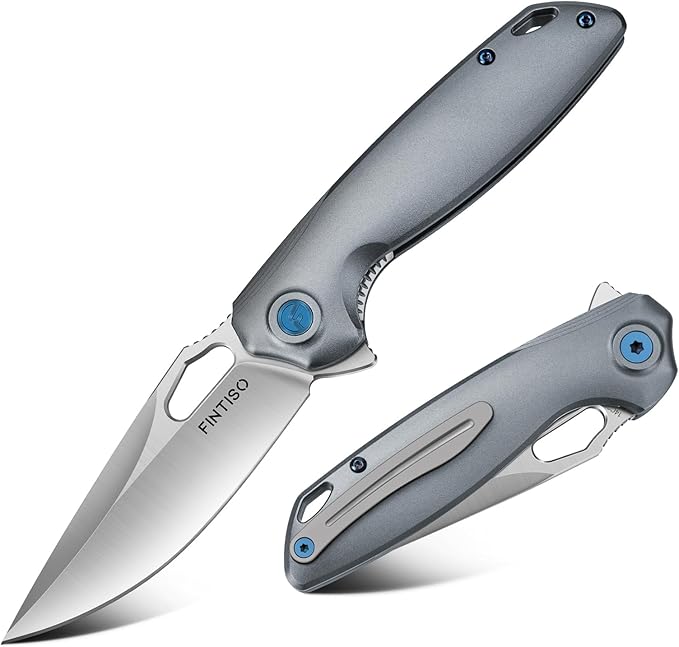 FINTISO Pocket Knife 3.38" Folding Knife Premium 14C28N Blade with 6061 Aluminum Alloy Handle, Camping Survival Hiking Knife, Best Gift for Men Women, Atlas Series
