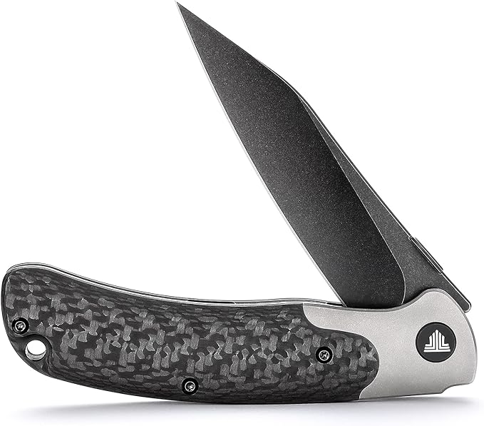 Folding Pocket Knife for Men, Flipper EDC Knife with Clip,3.66" S35VN Steel PVD Blackwash Wharncliffe Blade,Ti Thumb Stud, Ti Bolster & Carbon Fiber for Outdoor Camping, UMa-05B
