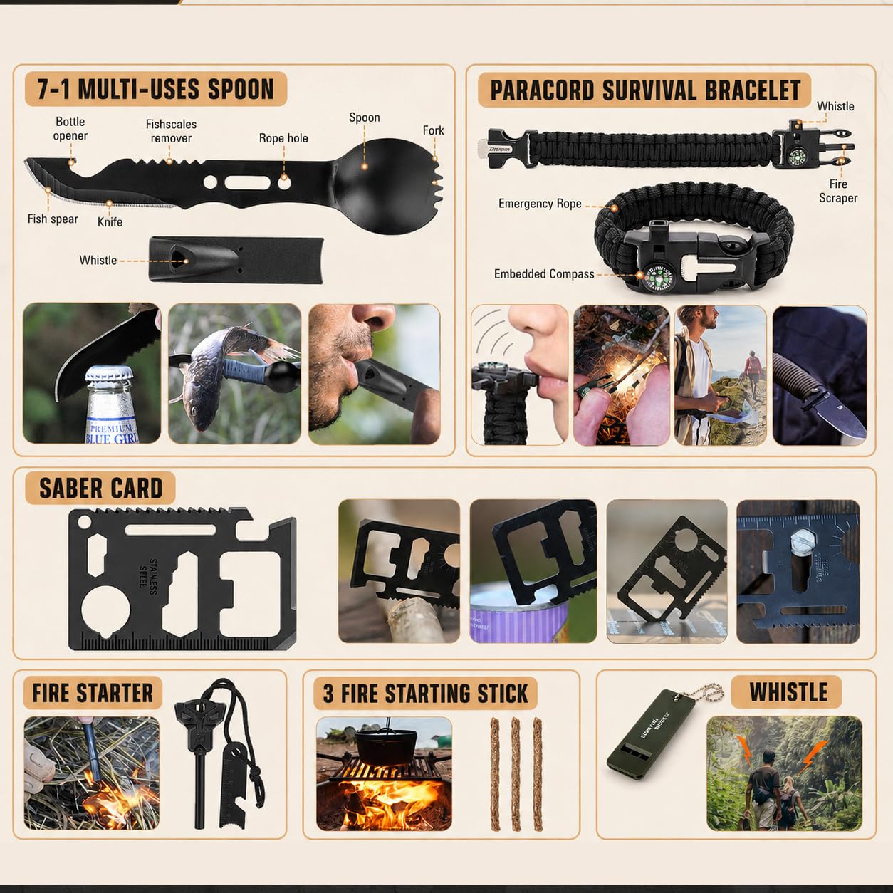 Survival Kit, 250Pcs Survival Gear First Aid Kit with Molle System Compatible Bag and Emergency