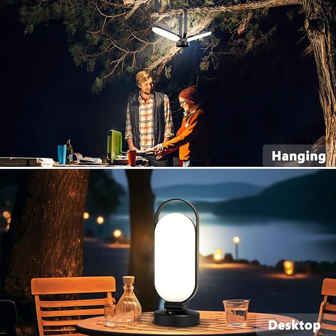 Hapfish Rechargeable Solar Camping Lantern, 5000mAh Battery Powered LED Lights, Dimmable Foldable Waterproof Camping Essentials, Lamp for Power Outages, Camping Gear, Hurricane, Emergency, Indoor