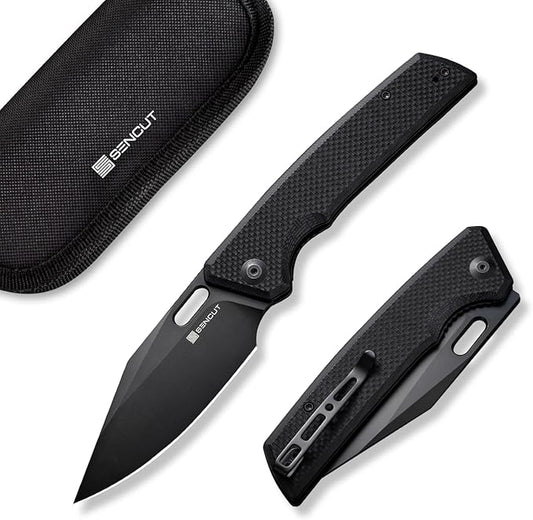 SENCUT GlideStrike Pocket Knife for EDC, Folding knife with Thumb Hole Openning, Textural Coarse G10 Handle with Deep Pocket Clip, Ideal Gift for Men Women S23018-1 (Double Black)