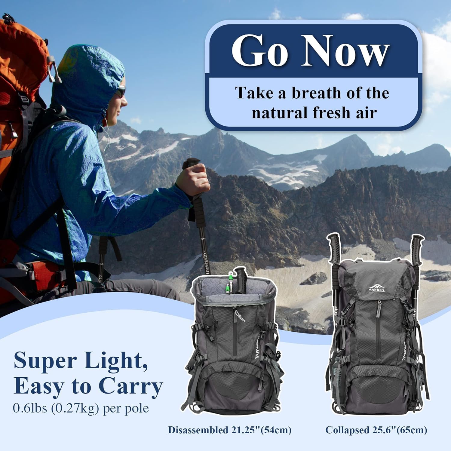 Telescopic Trekking Poles for Hiking, Anti-Shock Nordic Walking Sticks