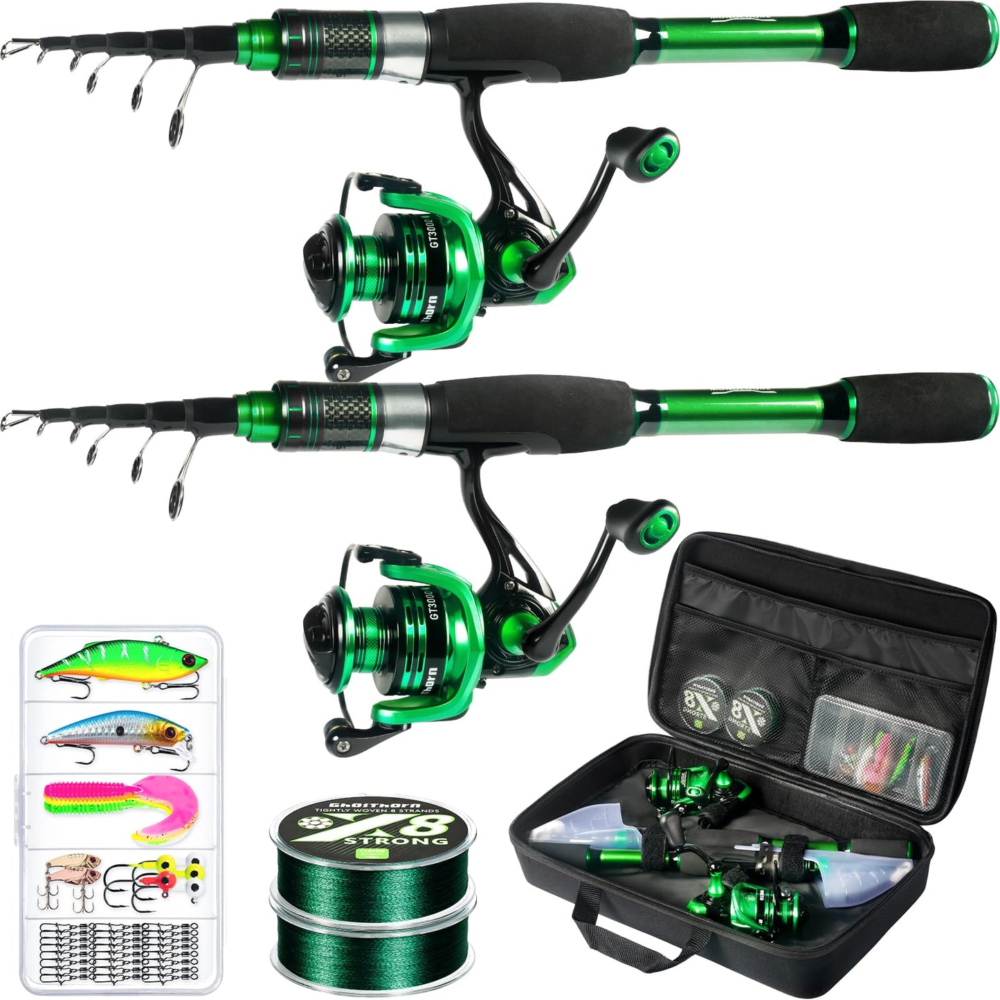 Ghosthorn 2 Pack Telescopic Fishing Rod and Reel Combo,Portable Travel Set