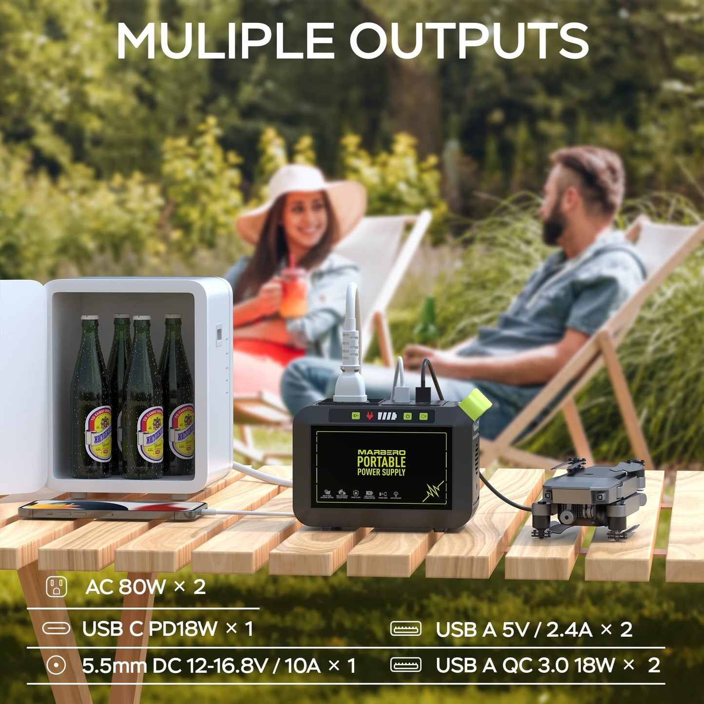 MARBERO Portable Power Station 88Wh, 120W Surge, Solar Generator 24,000mAh