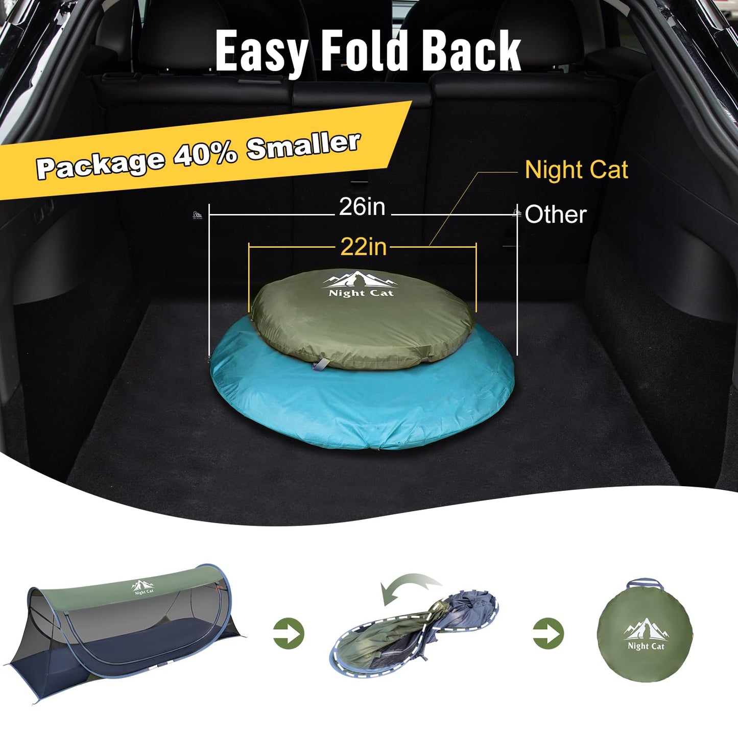 Night Cat Pop-up Mosquito Tent: 1 Person Camping Tent with Bug Screen Net Easy Set-up Tent Fits for