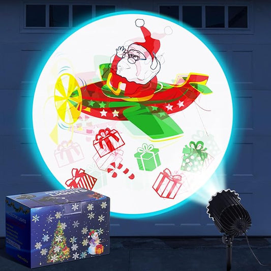 Christmas Santa Projector Light with 1 Film (4 Style) Slides LED Projector Lights Outdoor Reflectors Waterproof Landscape Decorative Lighting Projection Lamp for Party