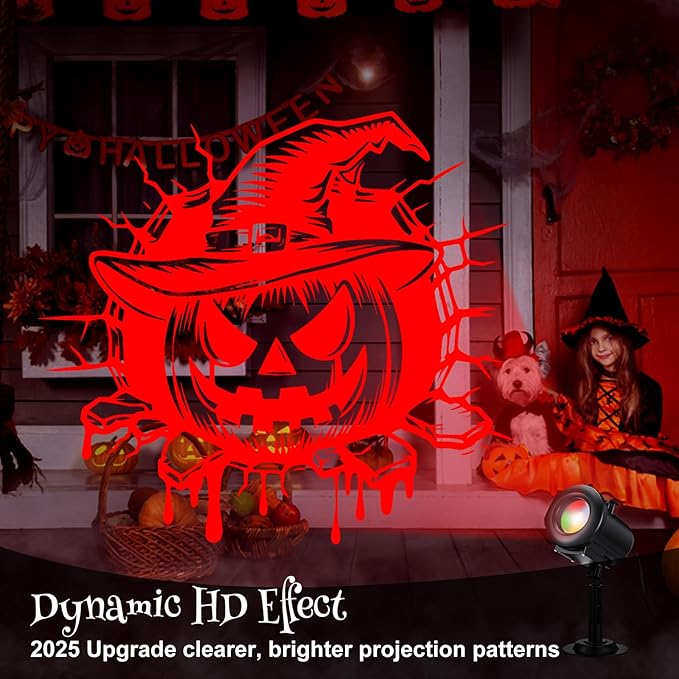 12 in 1 Halloween Projector Outdoor Decoration and Christmas Projector Lights, 2025 Upgraded 3D HD Dynamic Effects 4 Colors with Remote, Waterproof for Window Wall Decor