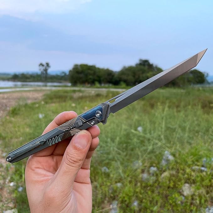 Folding Pocket Knife M390 steel folding knife with Front Flipper Opener,TC4 titanium handle with clamps Lightweight Utility Knife for Men Good for EDC Outdoor Carry