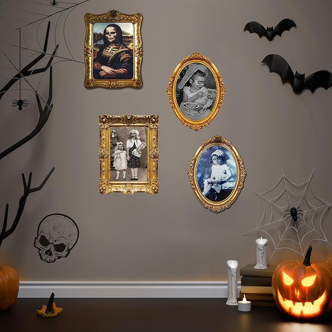 ECGER Halloween Decorations Indoor, Haunted Scary Decor - 3D Changing Face Pictures, Vintage Moving Wall Portraits Frame, For Horror Spooky Party Mansion Castle House Home Decoration(12 Pieces)
