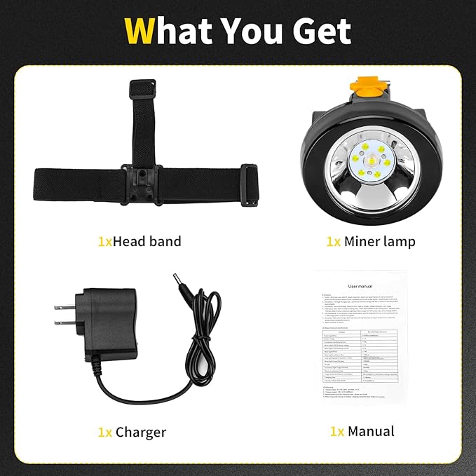 Rechargeable LED Mining Headlamp, Waterproof & Explosion-Proof Miner Light, High Brightness Cap Lamp for Underground Mining, Coon Hunting, Camping, Hiking, Fishing, Outdoor Work
