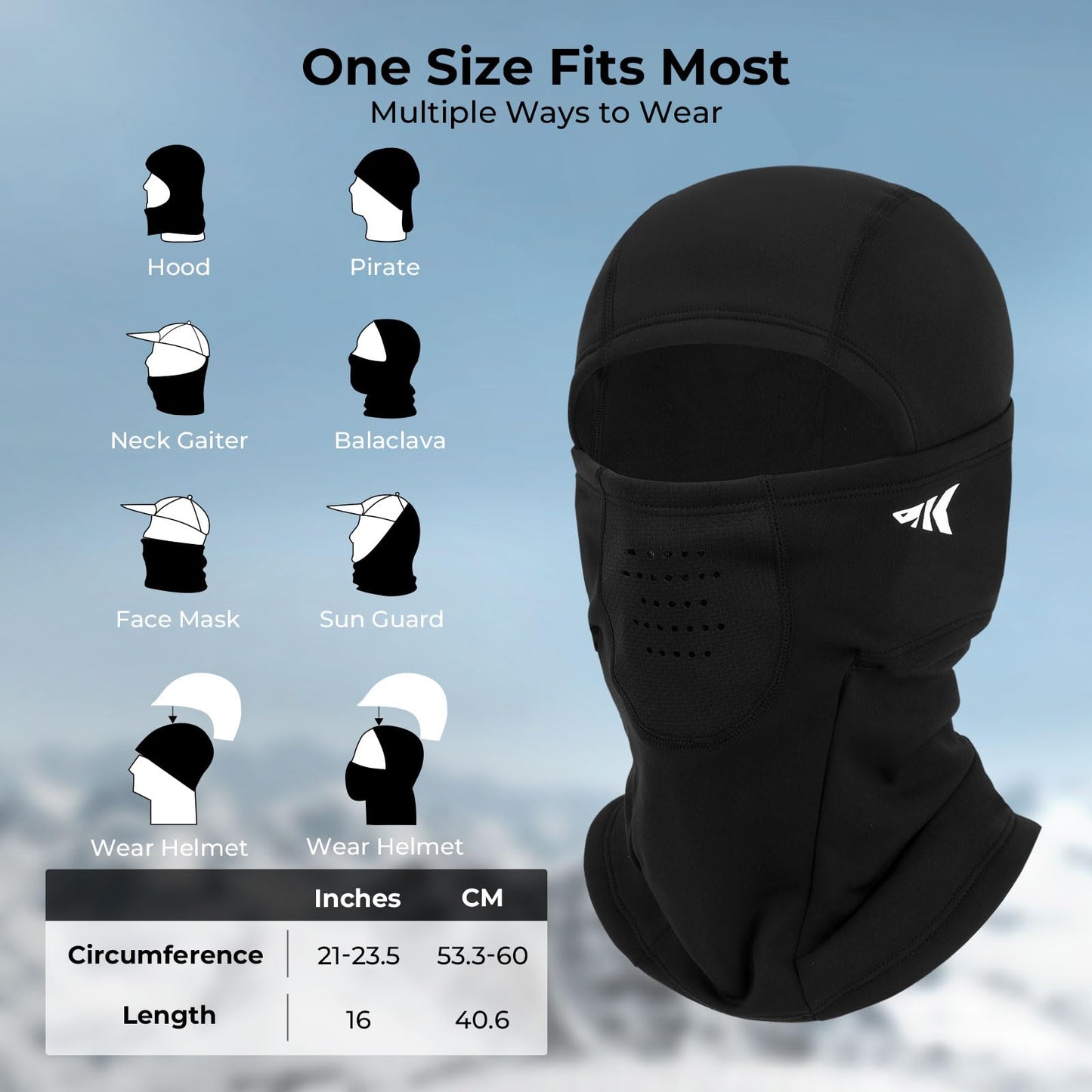 KastKing Mountain Mist Winter Balaclava Face Mask for Men & Women Black