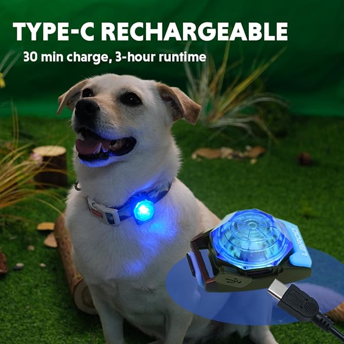 LaRoo Dog Lights for Night Walking,USB-C Rechargeable Dog Lights,Only 13g for Small Dogs,3 Modes Waterproof LED Collar Charm for Nighttime Running,Pet Camping Essentials (Blue)