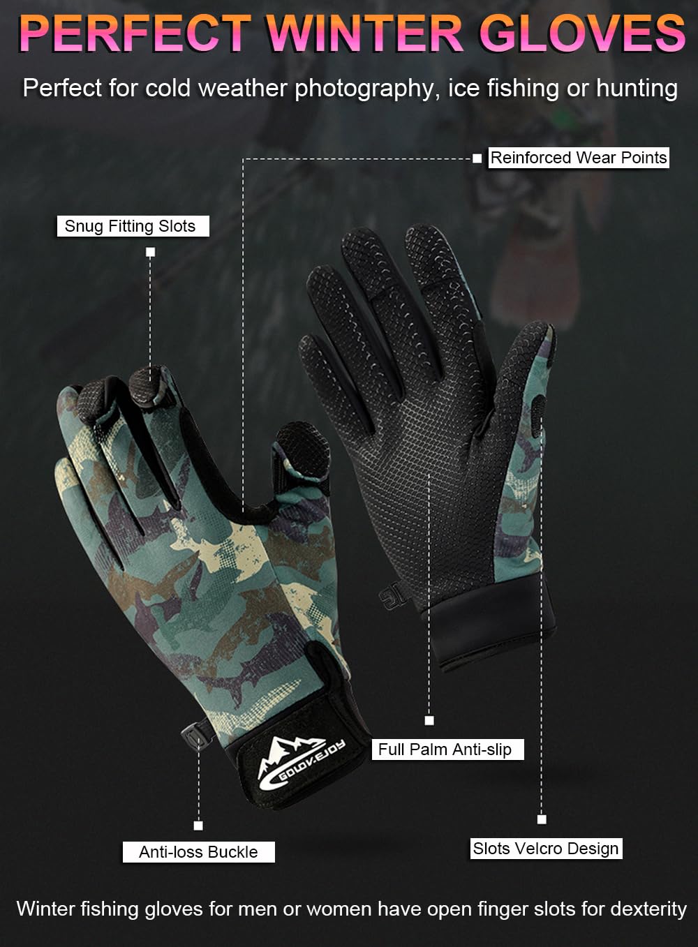SUJAYU Fishing Gloves for Men & Women, Ice Fishing Hunting Gloves Cold Weather, Kayak Fly Fishing