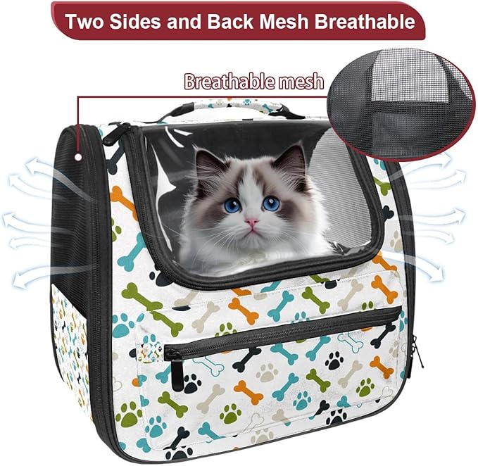 Colored Dog Footprint and Bones Pet Carrier Airline Approved Pet Carrier Bag Dog Carrier for Small Medium Cats Dogs Puppies Kitten