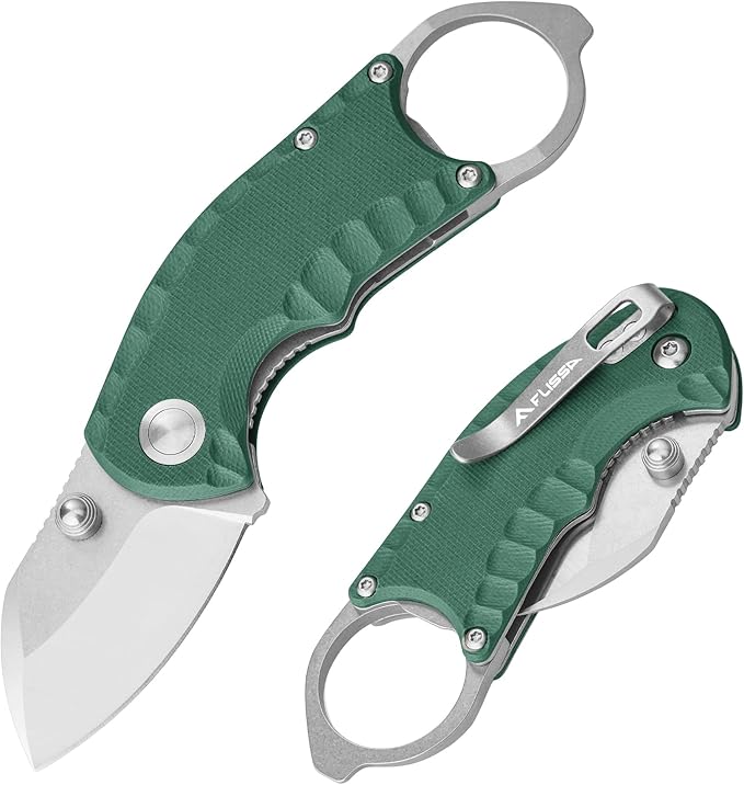 FLISSA 4" Small Folding Pocket Knife, Lightweight Utility Knife, Green G10 Handle, EDC Pocket Knife with 8Cr13MoV Steel Blade, Carry Pocket Clip, Bottle Opener and Flat Head Screwdriver, Liner Lock