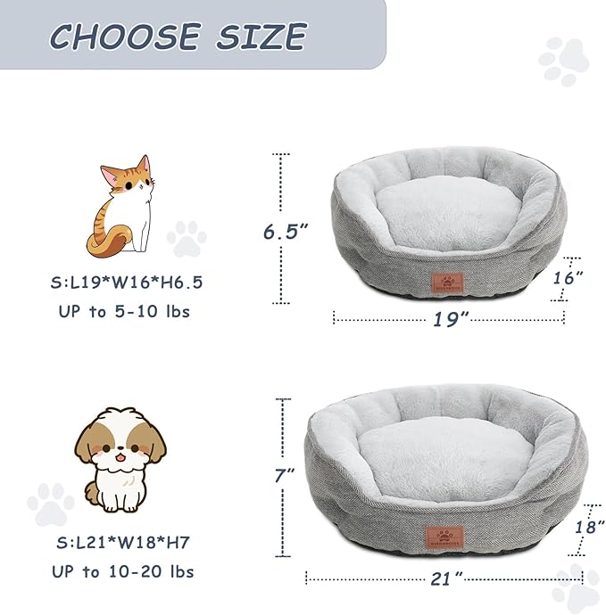WINDRACING Cat Beds for Indoor Cats, Dog Bed for Small Dogs Breeds, Soft Kennel Bed, Comfy Durable Pet Sleeping Bed, Washable Roun Cat Bed & Non-Slip Bottom, Size 21" L x 18" W x 7" Th