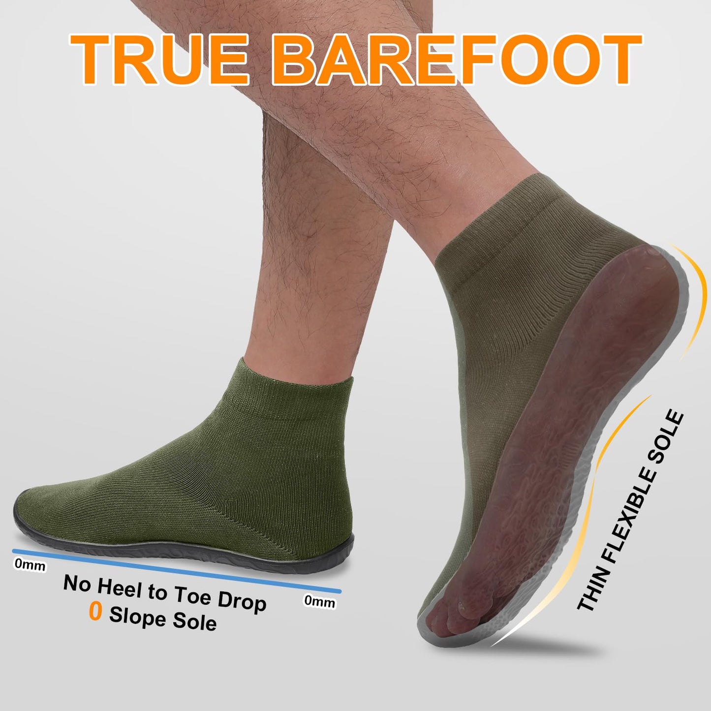 SKASO Minimalist Socks Shoes for Women Men, Army Green 9.5-10.5/7.5-8
