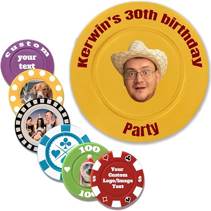 Custom Poker Chips Personalized Plastic Poker Chips with Logo Funny Parties Chips Print Your Photo or Text Golf Ball Markers for Putting Green Yellow