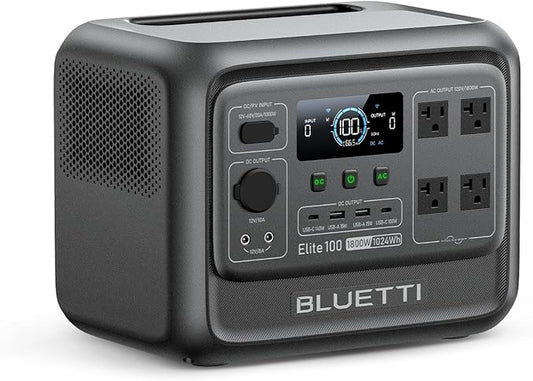 BLUETTI Elite 100 V2 Portable Power Station (2025 New), 1024Wh LiFePO4 Battery Backup w/ 4 1800W AC Outlets (3600W Surge), 35% Smaller, Solar Generator for Camping, Outages, and UPS Backup