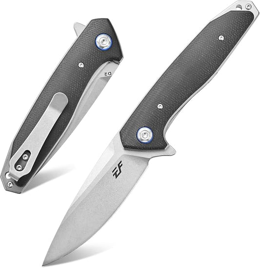 Eafengrow EF972 Folding Knife, D2 Steel Blade Micarta Handle Pocket Knife Folder for Outdoor Camping Hiking Working EDC Tool Knife(Black)