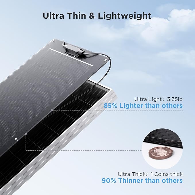 50W Flexible Solar Panel,50 Watt 12V Small Solar Panel, Callsun 23% High Efficiency 182 PERC IP68 Waterproof ETFE RV Solar Panels for Offgrid RV Living Camping Campervans Boat (Black)