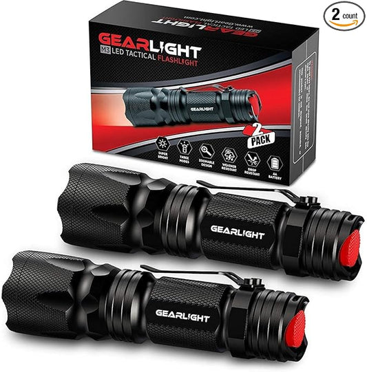 GearLight M3 Mini LED Flashlight - 2 Bright, Small Tactical Flashlights with High Lumens and Pocket Clip for Camping, Outdoor & Emergency Use ï»?- Black
