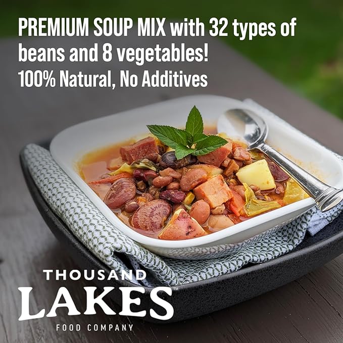 Thousand Lakes 32 Bean and 8 Vegetable Dry Soup Mix - Bulk - 5 pounds | Low Sodium | No Fat | High Fiber | 100+ Servings | Vegan