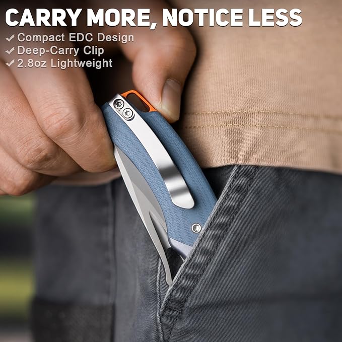 NedFoss Heron EDC Pocket Knife, 2.95" Japanese VG10 Steel Blade Button Lock Knife with Lightweight Blue G10 Handle w/Aluminum Bolster, Utility Folding Knife for Camping, Hunting, Survival Use