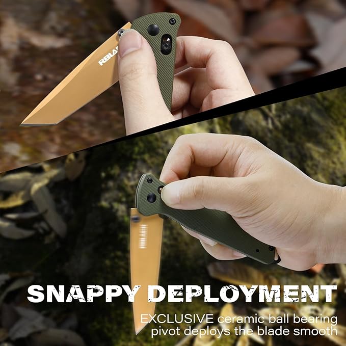 RBLACK Folding Knife with 3.39'' 154CM Steel Tanto Blade, Bug Pocket Knife for Men Women Gifts, Axis Lock EDC Tactical Knife with Lightweight G10 Handle, Reversible Pocket Clip - RK0402-OG