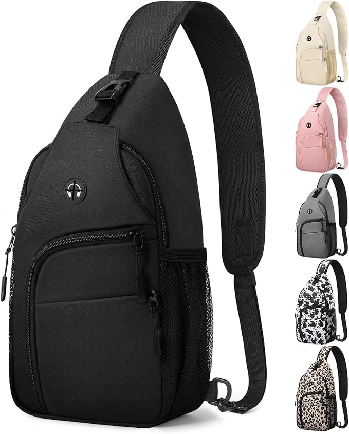 Crossbody Bags for Women Man, Waterproof Sling Bag Backpack Trendy Casual Cross Body Bags with Convertible Shoulder Strap Chest Bag for Camping Hiking Travel Essentials (Black, Medium)