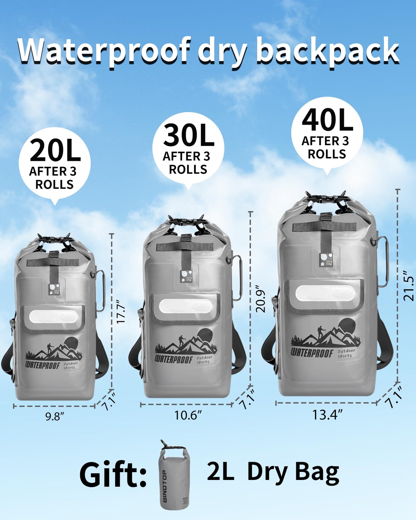 IDRYBAG Dry Bag Backpack 20L/30L/40L, Floating Waterproof Backpack for Men, Kayak Dry Sack