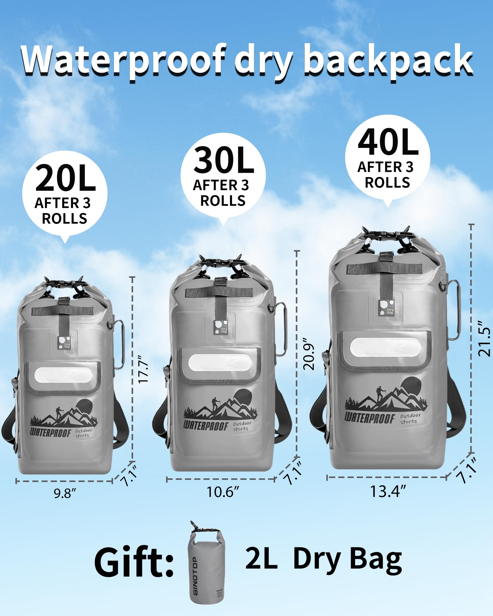 IDRYBAG Dry Bag Backpack 20L/30L/40L, Floating Waterproof Backpack for Men, Kayak Dry Sack