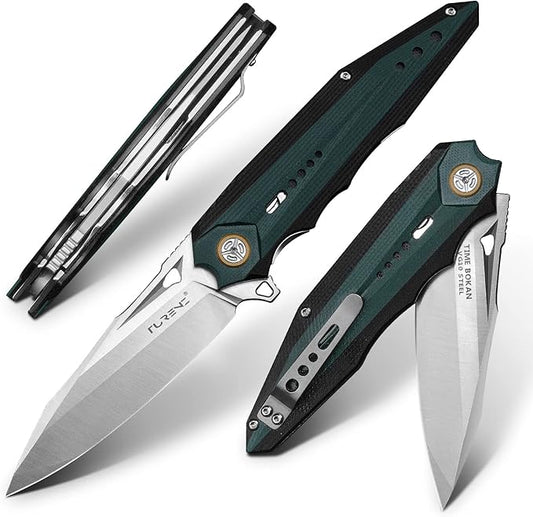 outdoors Folding Pocket Knife with 3.7in VG10Steel Blade,?�Mosaic type G10 Handle, Liner Lock, Titanium Clip, EDC Flipper Utility Knife for Hunting, Camping, Hiking and Fishing