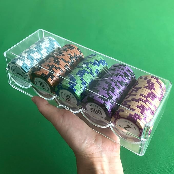 Poker Chip Holder Tray Racks- 10Pack Clear Acrylic Chips Rack Case With Cover Poker Table Accessories