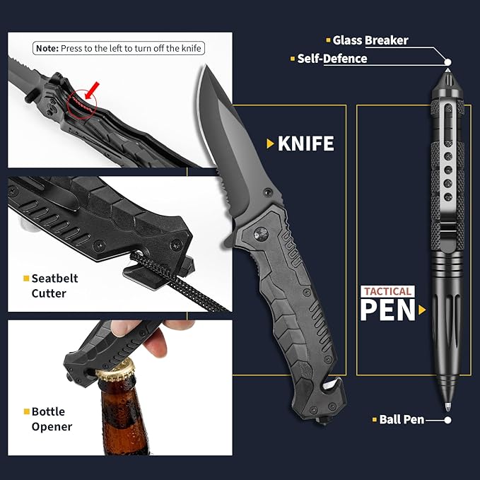Gifts for Men Him Dad, Survival Kits and Equipment 14 Pcs, Christmas Stocking Stuffers, Anniversary Birthday Gifts for Husband Boyfriend Guy, Camping Essentials, Cool Gadgets for Men
