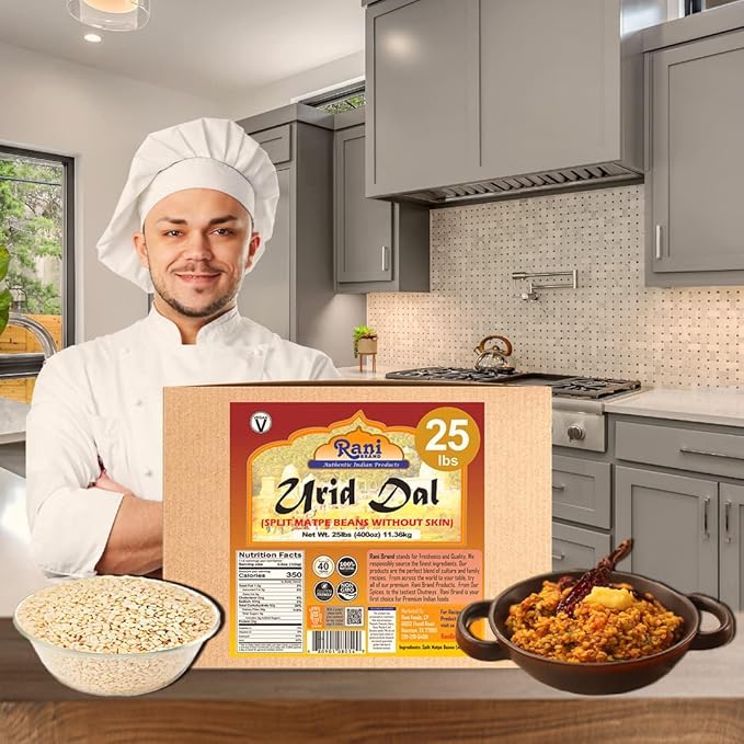 Rani Urid/Urad Dal (Split Matpe Beans Skinless) Indian Lentils 400oz (25lbs) 11.36kg Bulk Box ~ All Natural | Gluten Friendly | Non-GMO | Kosher | Vegan | Indian Origin
