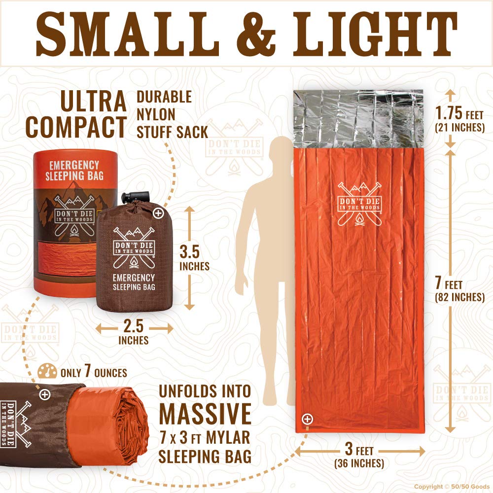 Don’t Die in The Woods – Emergency Sleeping Bag with Hood [Orange]